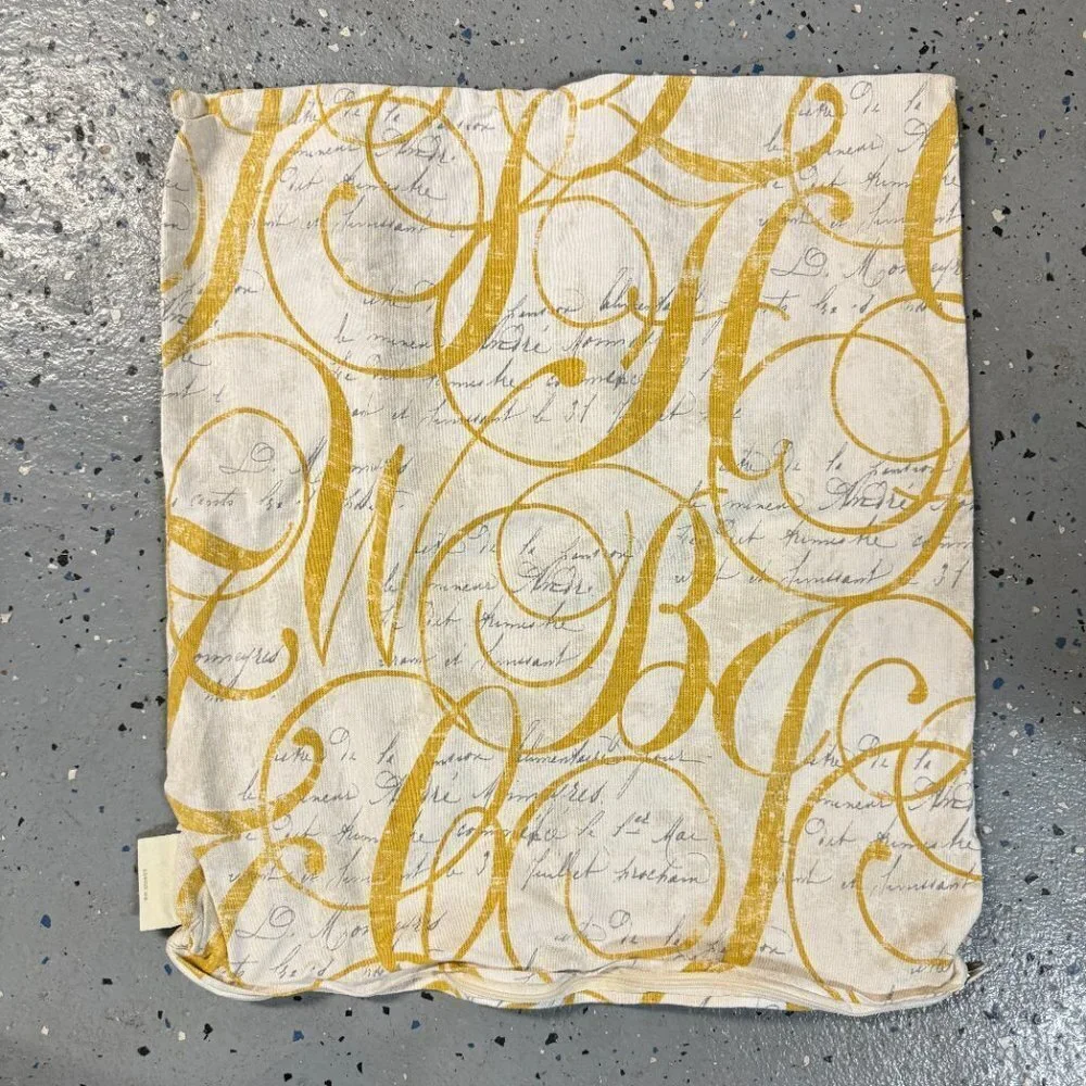 Cream and Yellow Script Throw Pillow Cover